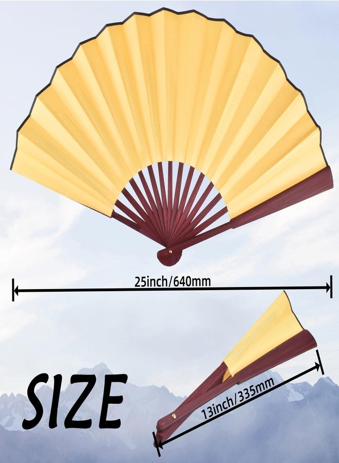 HONSHEN Folding Fan,Handheld Chinese Arts Fans,Bamboo Hard Paper Hand Fans with a Fabric Sleeve for Performance Decorations and Gifts,13inch (Yellow) - Image 4